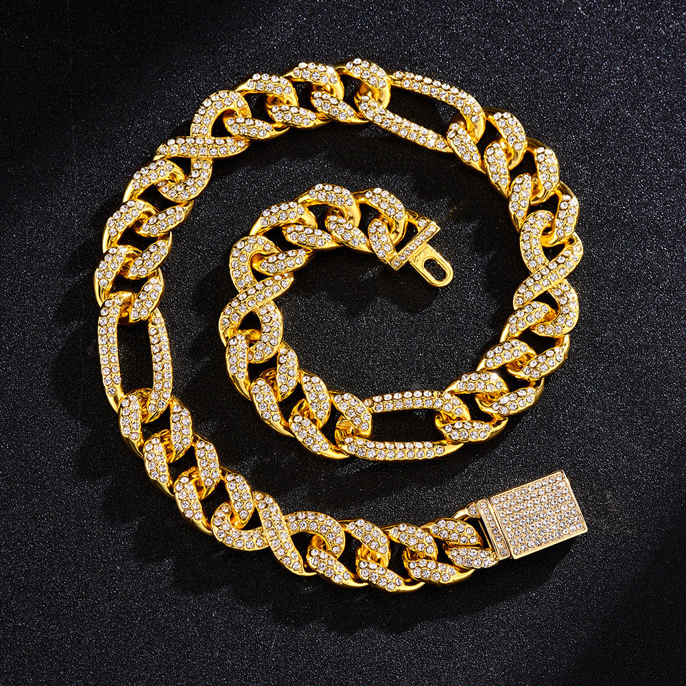 15mm Heavy-duty Cuban Chain Alloy Full Diamond Hip-hop Necklace