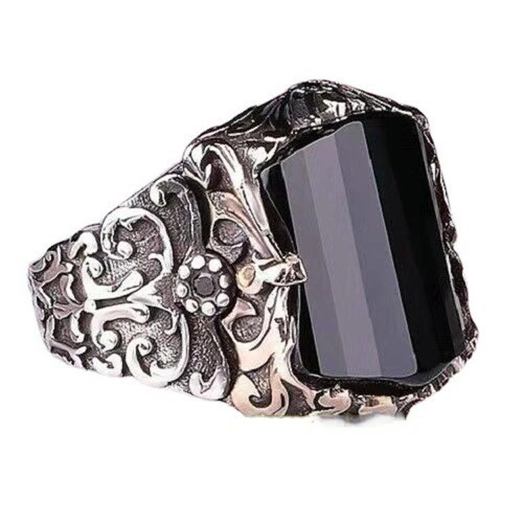 Black Vintage Punk-style Ring With Carved Patterns