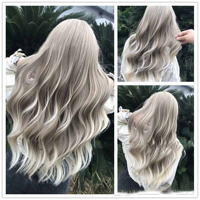 Oblique Bangs To Repair Face And Curly Hair, High Temperature Silk Realistic Fluffy Long Curly Wig Set