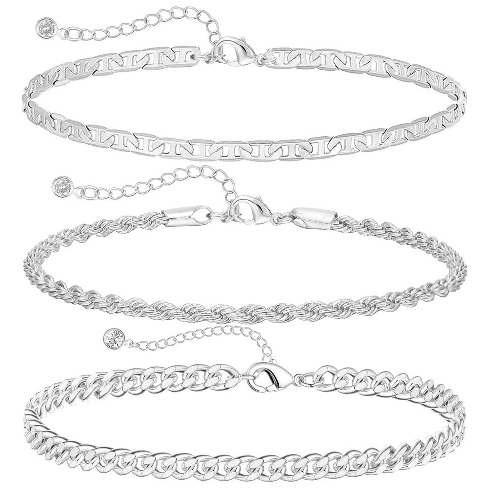 Stainless Steel Cuban Chain Three Piece Set Exquisite Beaded Fried Dough Twists Chain