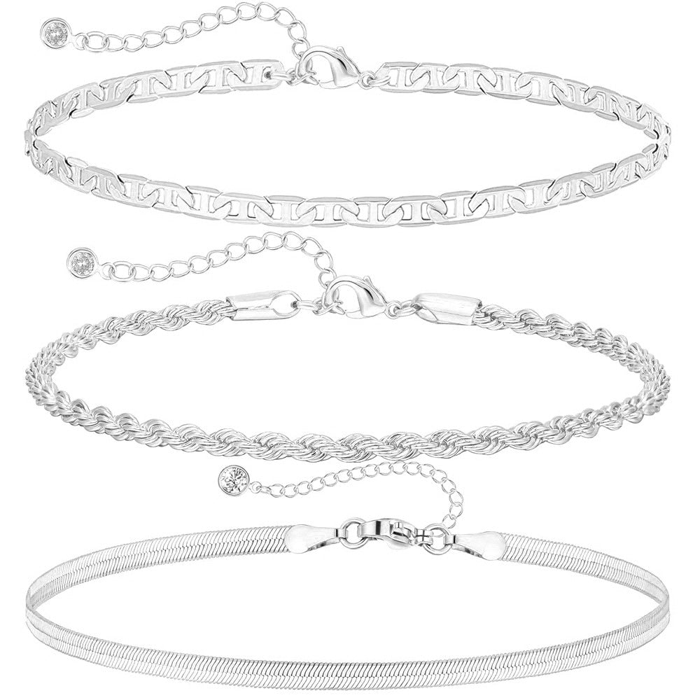 Stainless Steel Cuban Chain Three Piece Set Exquisite Beaded Fried Dough Twists Chain