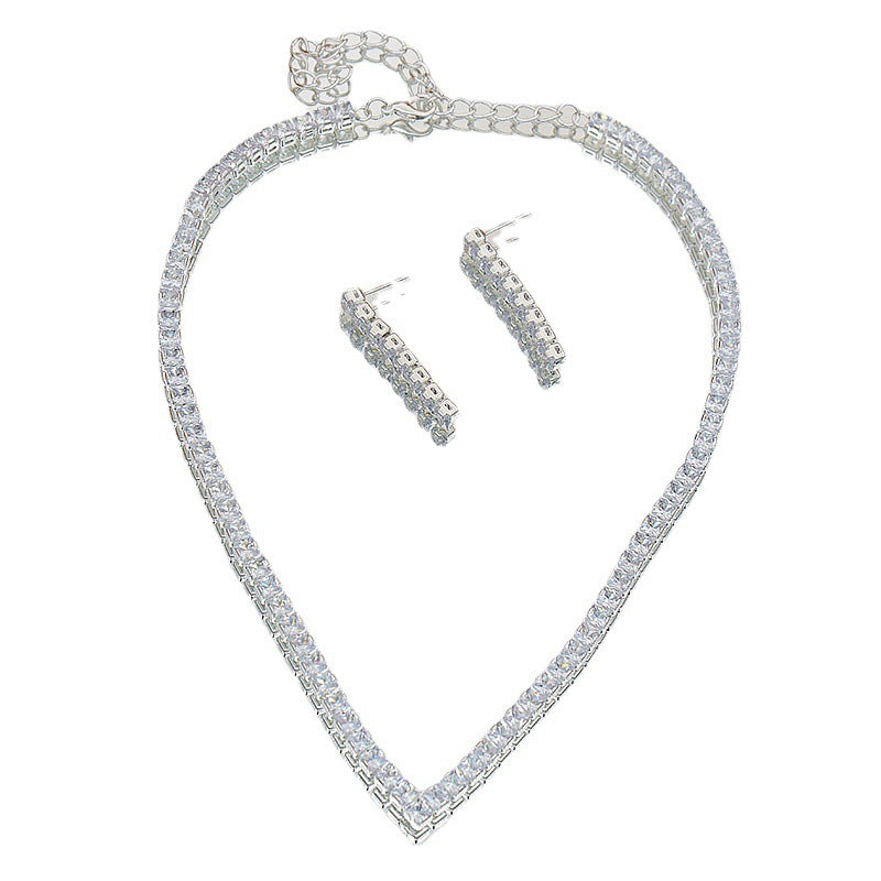 Full Diamond Zircon Necklace Earrings Simple Set