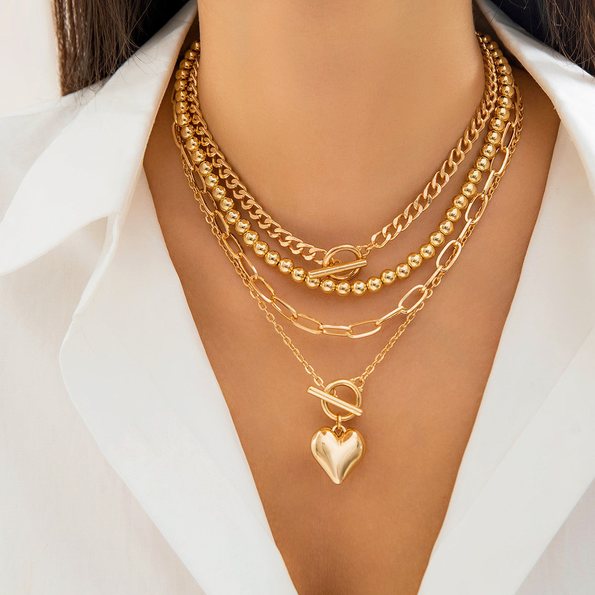 Ladies' Versatile Geometric OT Buckle Short Heart-shaped Necklace