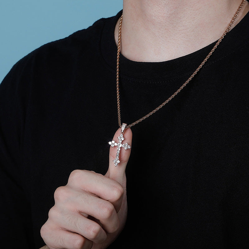 Retro Cross Pendant With Full Zirconia, Simple Religious Necklace For European And American Styles