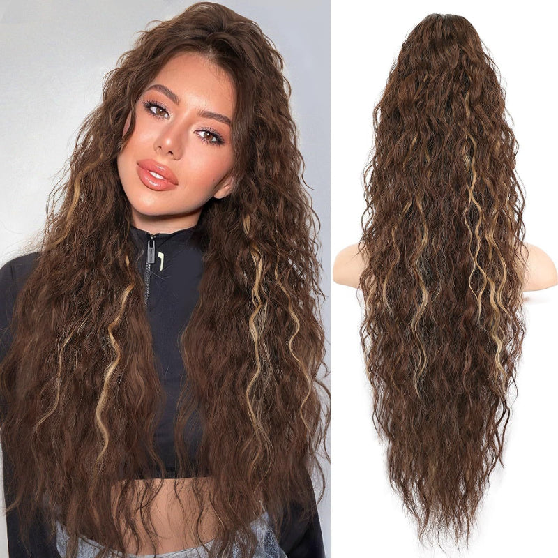 European And American-style Large Clip-in Long Wavy Ponytail Tiger-claw Long Curly Ponytail Wig