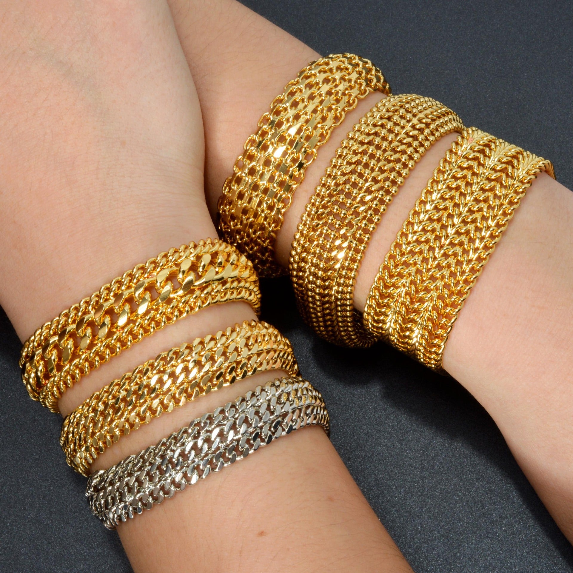 Minimalist Double-row Chain Wide Mesh Bracelet