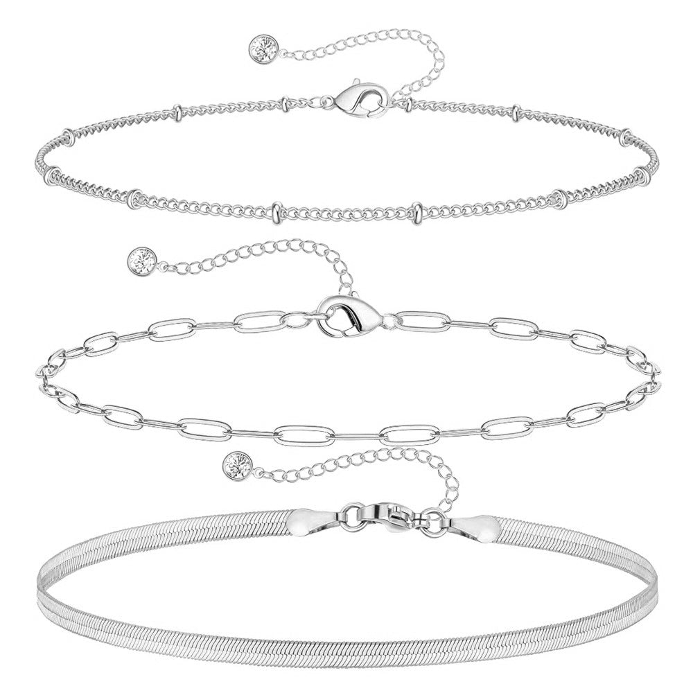 Stainless Steel Cuban Chain Three Piece Set Exquisite Beaded Fried Dough Twists Chain
