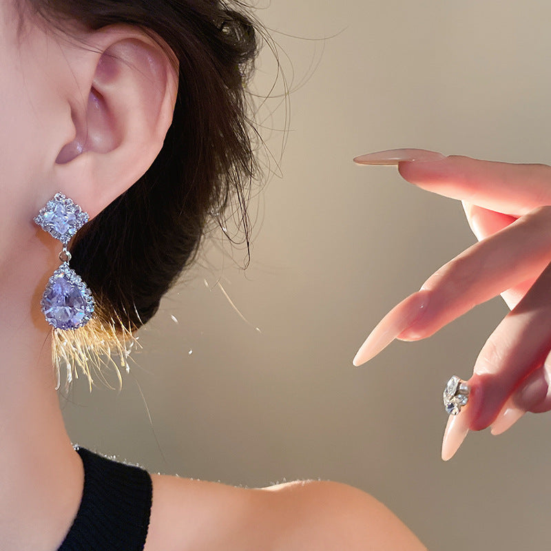 Zircon Diamond-Shaped Teardrop Earrings And Necklace Set