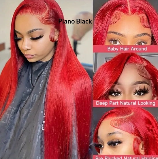 Front-lace Black Middle-parted Long Straight Hair For Womenfluffy Natural And Stylish Full Wig