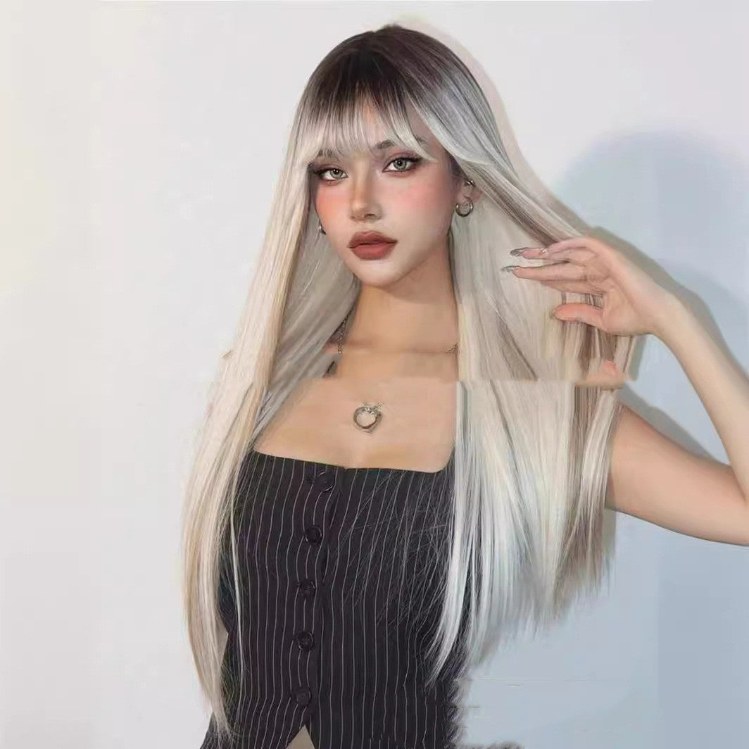 Head Dyed Bangs Long Straight Hair High-temperature Fiber Wigs