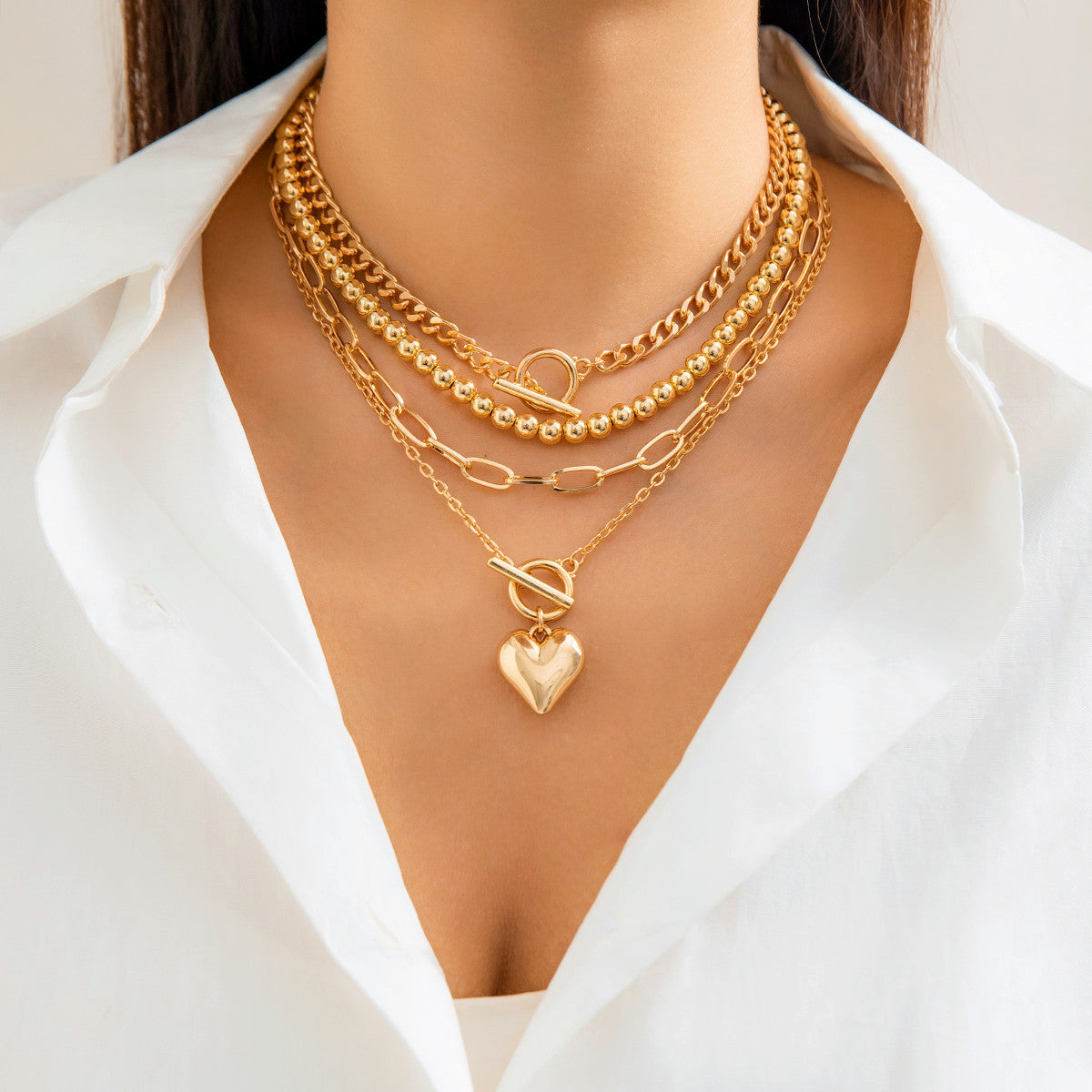 Ladies' Versatile Geometric OT Buckle Short Heart-shaped Necklace