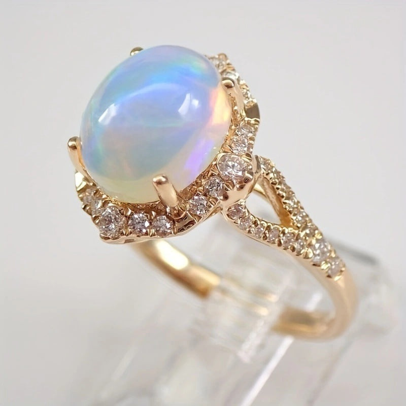 Bohemian-style Fashion Jewelry Diamond-set Opal Ring