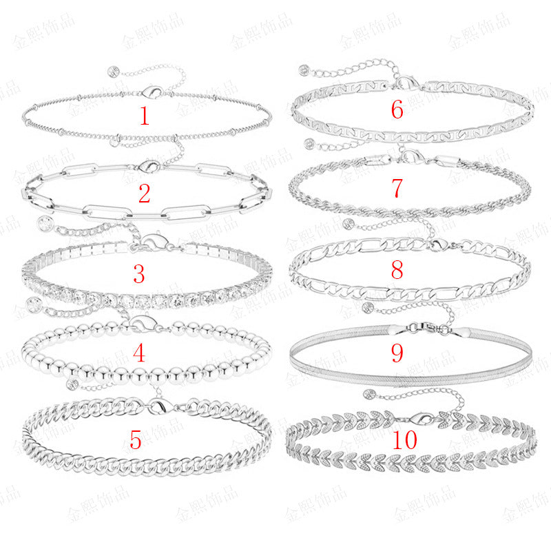 Stainless Steel Cuban Chain Three Piece Set Exquisite Beaded Fried Dough Twists Chain