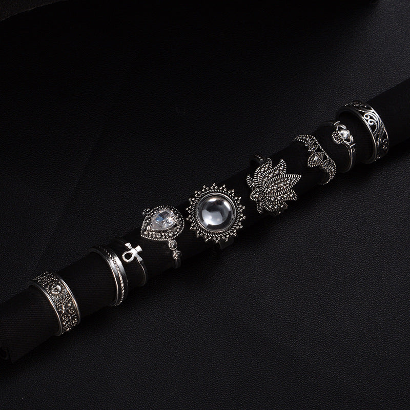 Retro Ethnic-Style Joint Ring Set Of 9 With Bold Gemstone Combinations