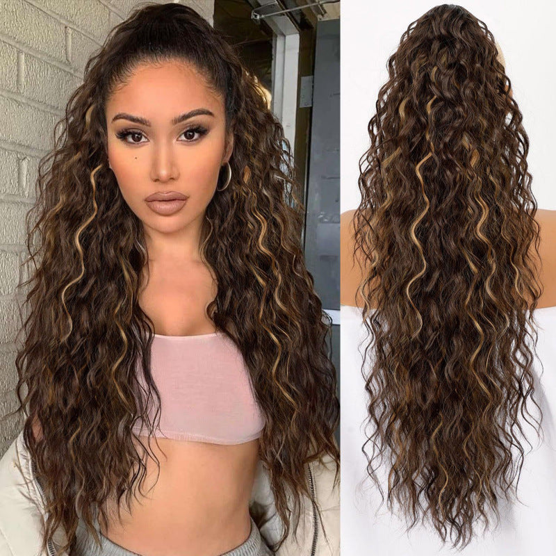 European And American-style Large Clip-in Long Wavy Ponytail Tiger-claw Long Curly Ponytail Wig