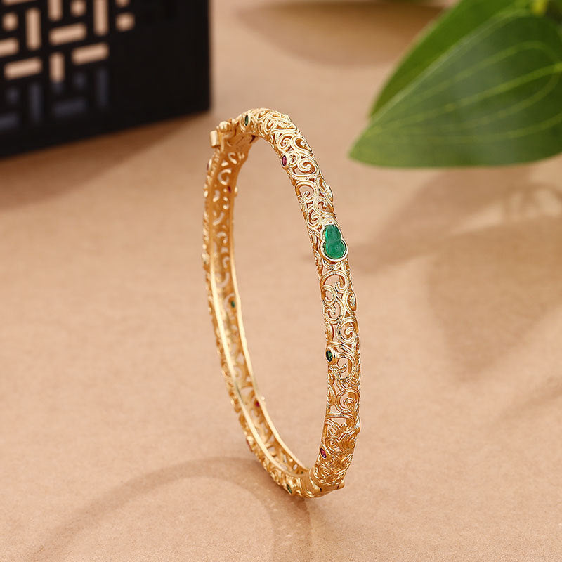 18k Gold-plated Open Womens Handmade Jade Bracelet