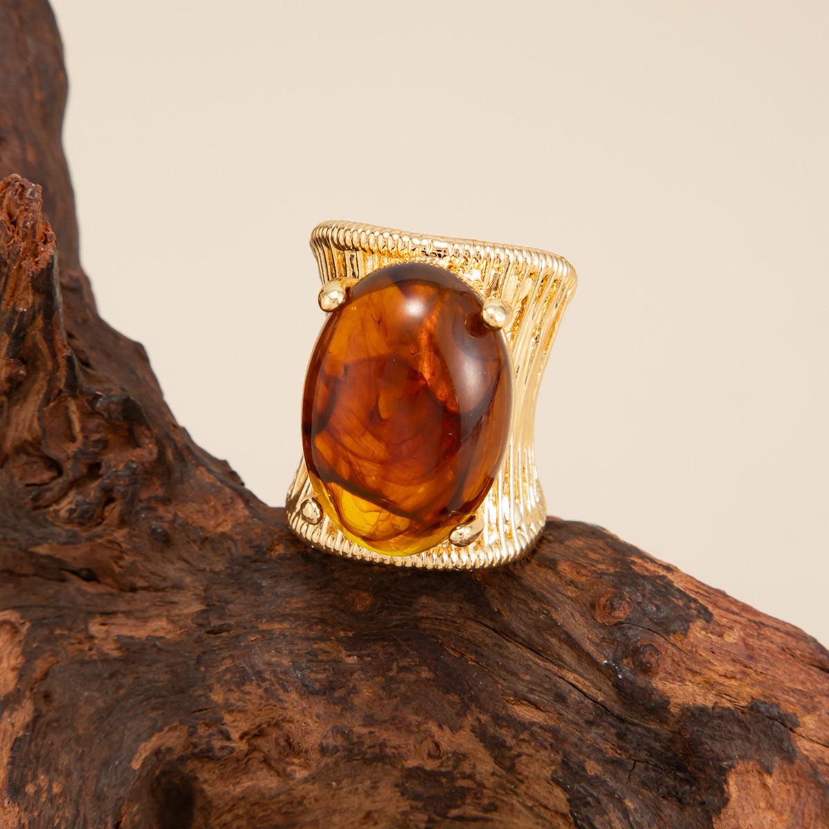 Hip Hop Resin Geometric Ring With Inlays