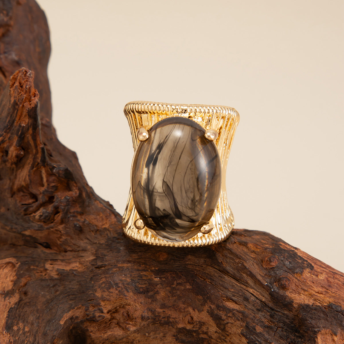 Hip Hop Resin Geometric Ring With Inlays