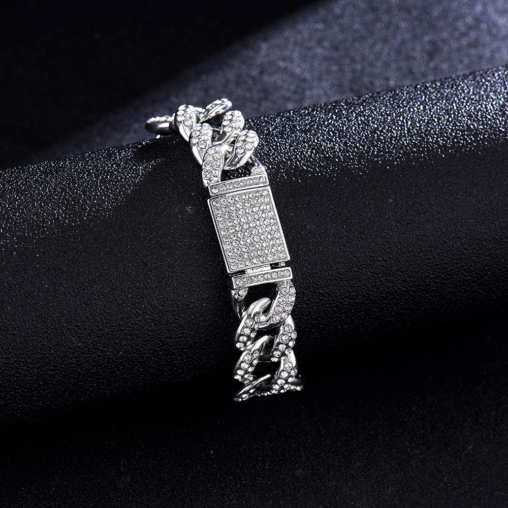 15mm Heavy-duty Cuban Chain Alloy Full Diamond Hip-hop Necklace